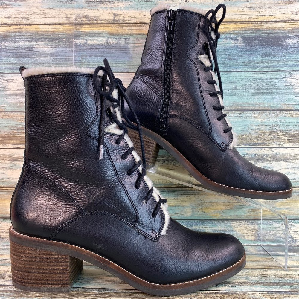 Lucky Brand Cambreen Womens Winter Ankle Boot Size 8.5M Black Leather Faux Fur